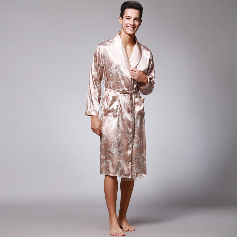 Alaric | Mens Dressing Gown Satin Kimono Bathrobe Robe Loungewear
