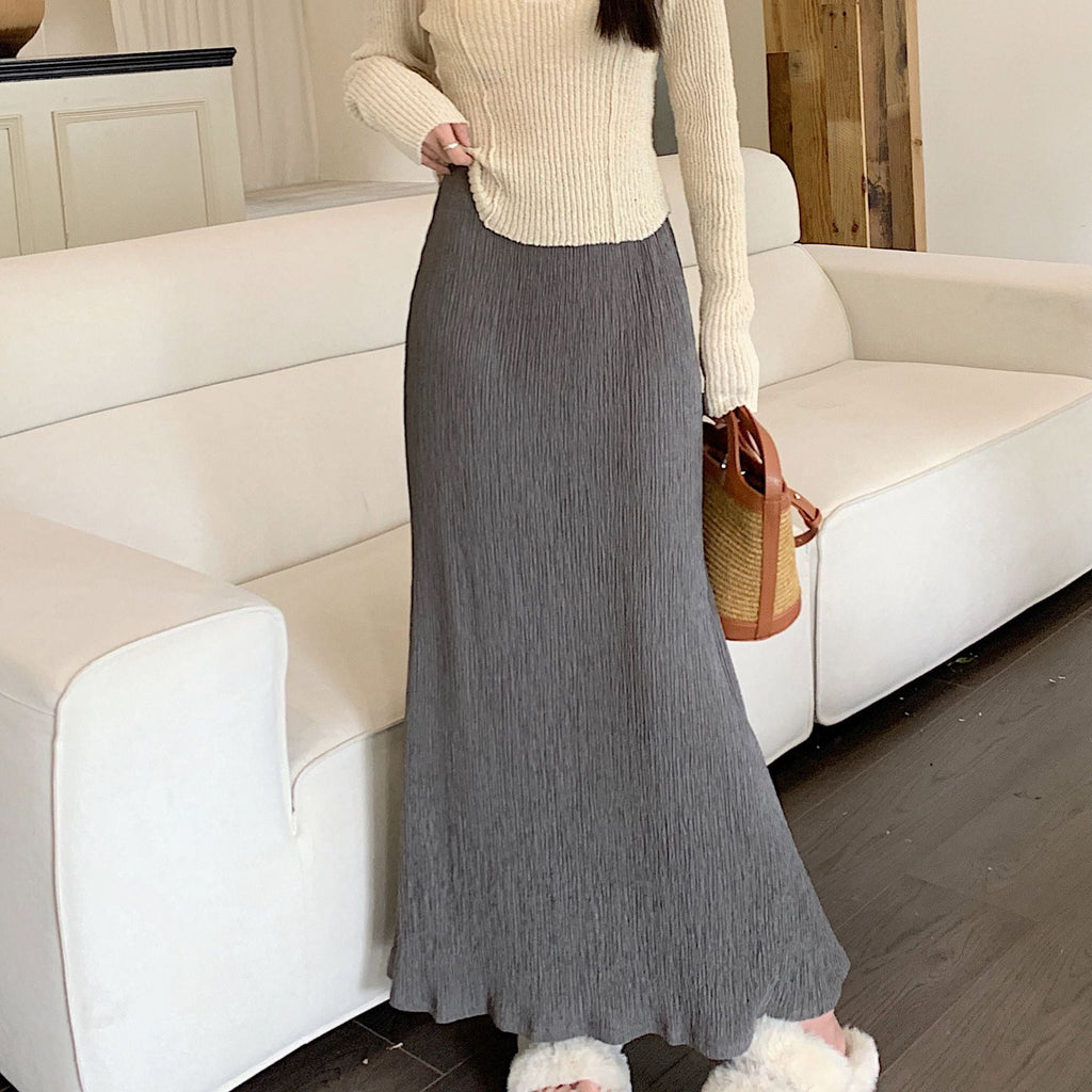 Thaddeus | Womens Pleated Skirt A Line Fishtail High Waisted Long Skirt