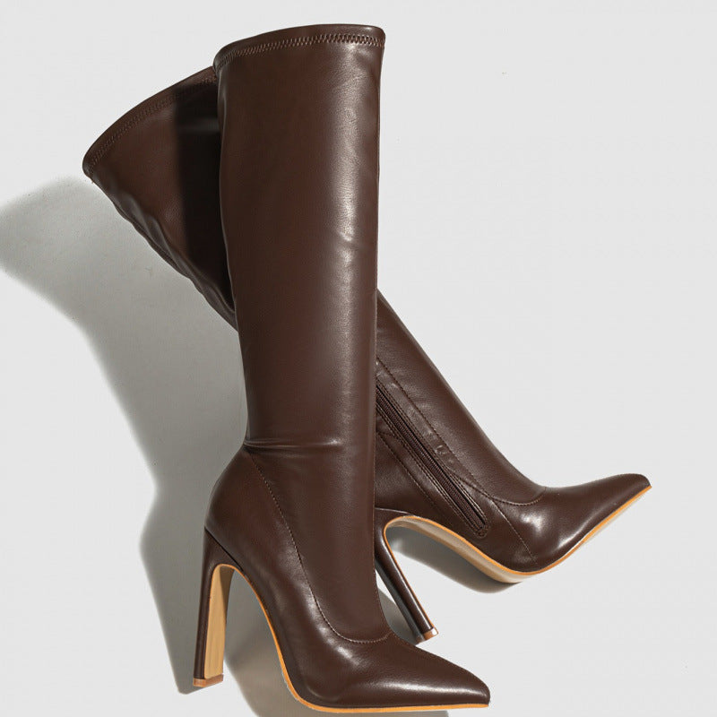 Verity | Womens Knight Boots Pointed Toe Stiletto Heel Ankle Boots