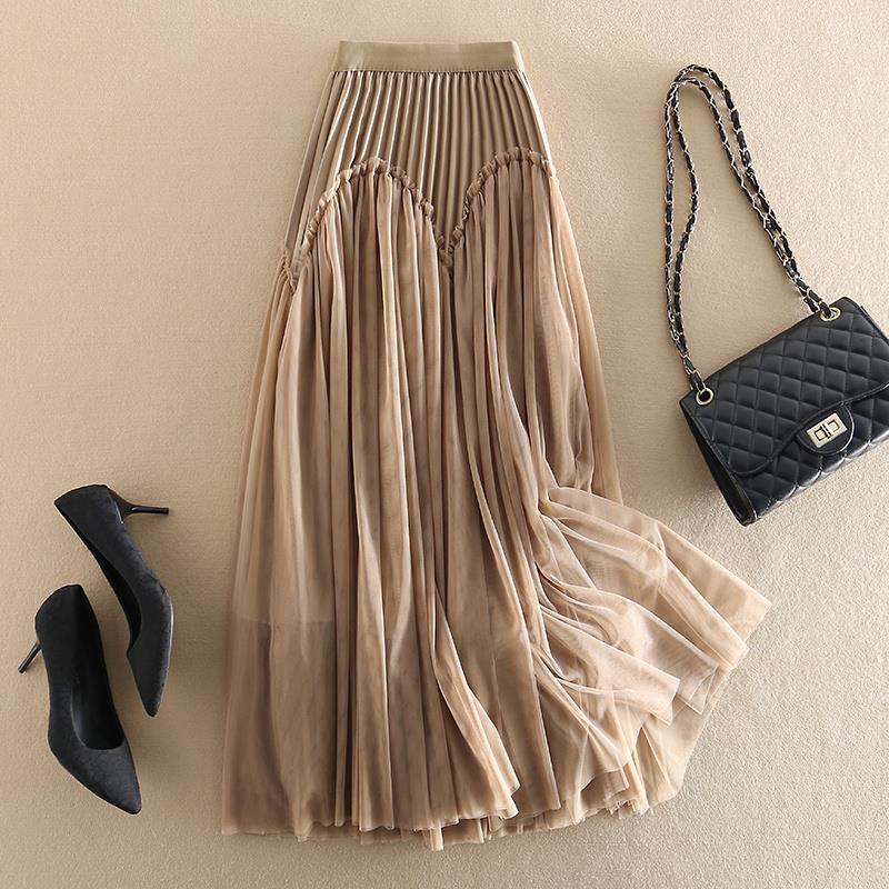 Briony | Womens Skirt A Line Pleated Mesh Midi Skirt