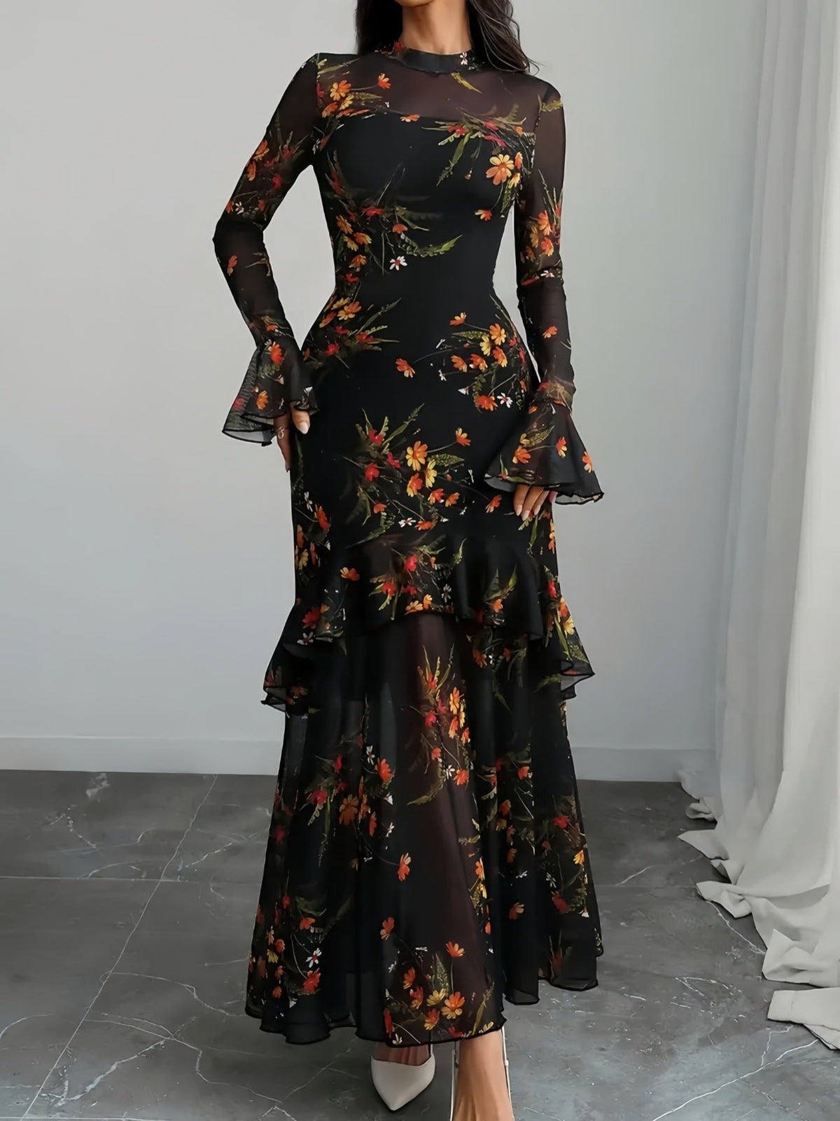 Amara | Womens Floral Dress Spaghetti Strap French Midi Dress