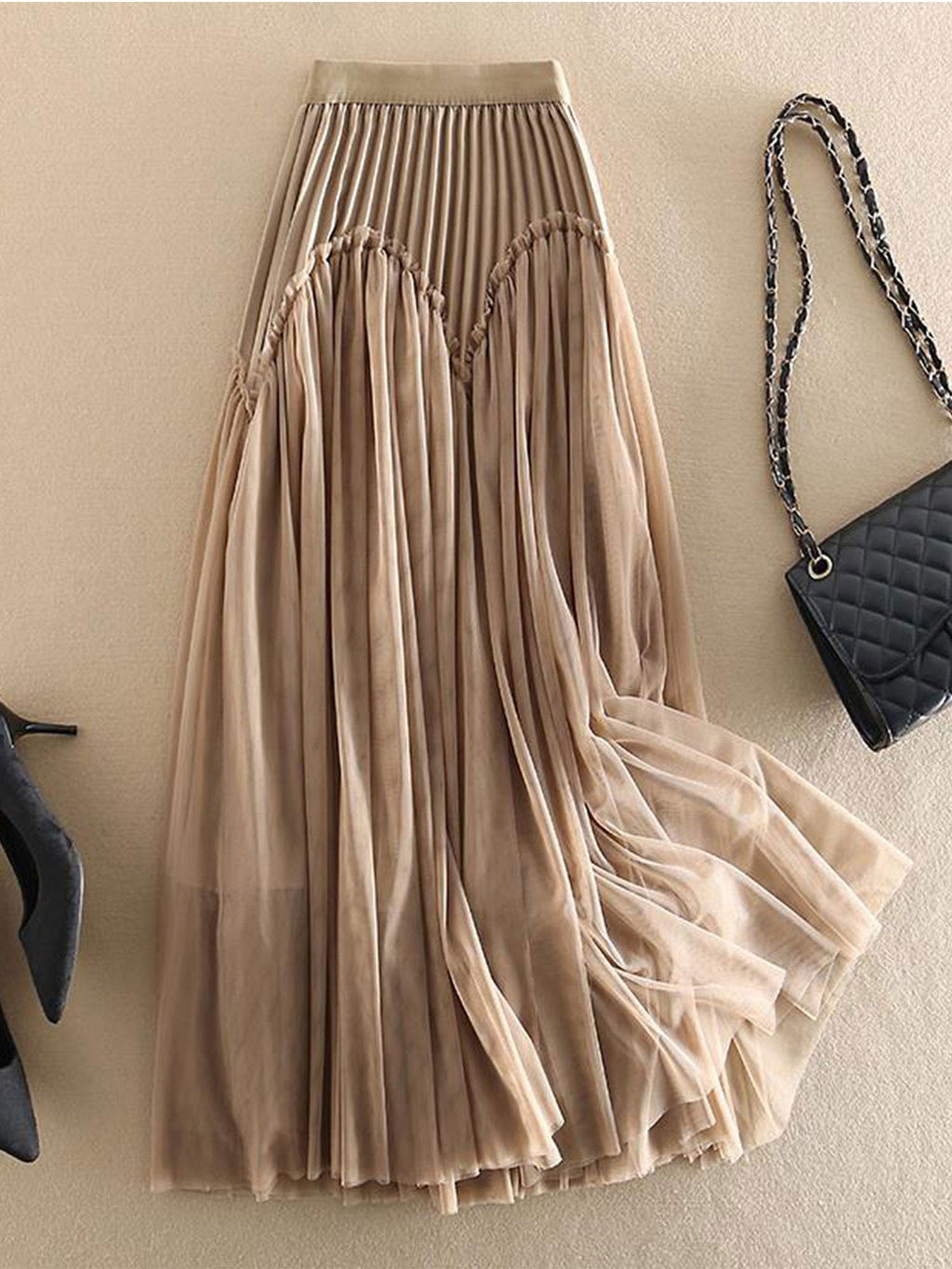 Briony | Womens Skirt A Line Pleated Mesh Midi Skirt