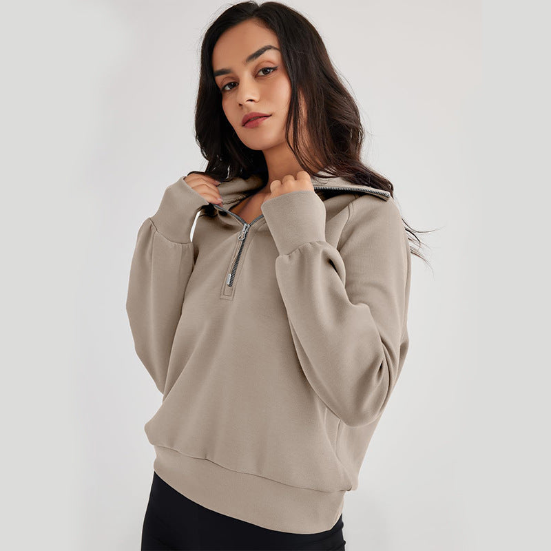 Fenella | Womens Yoga Top Long Sleeve Half Zip Stand Collar Running Fitness Top