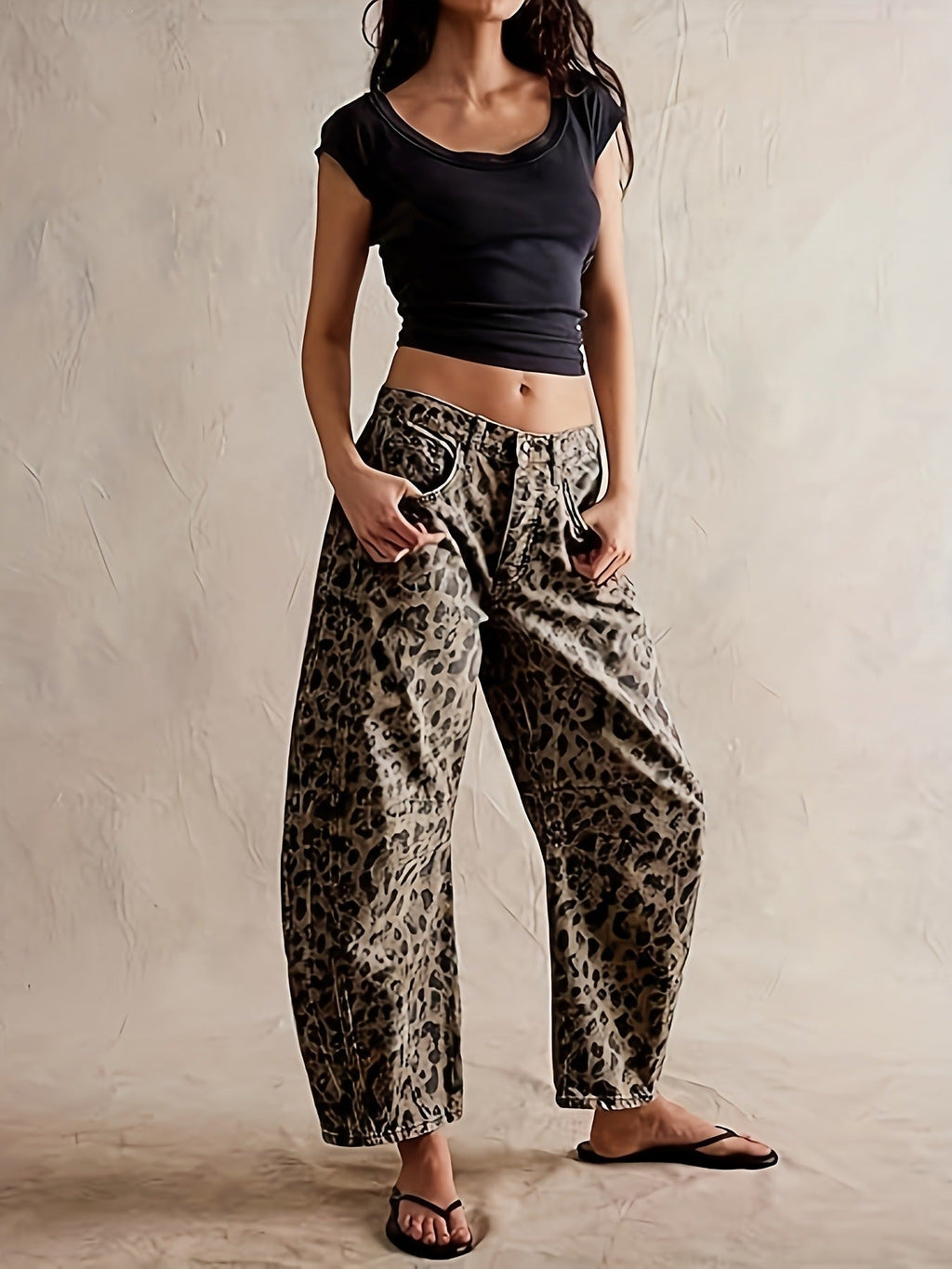 Halle | Womens Straight Leg Jeans Leopard Print High Waisted Denim
