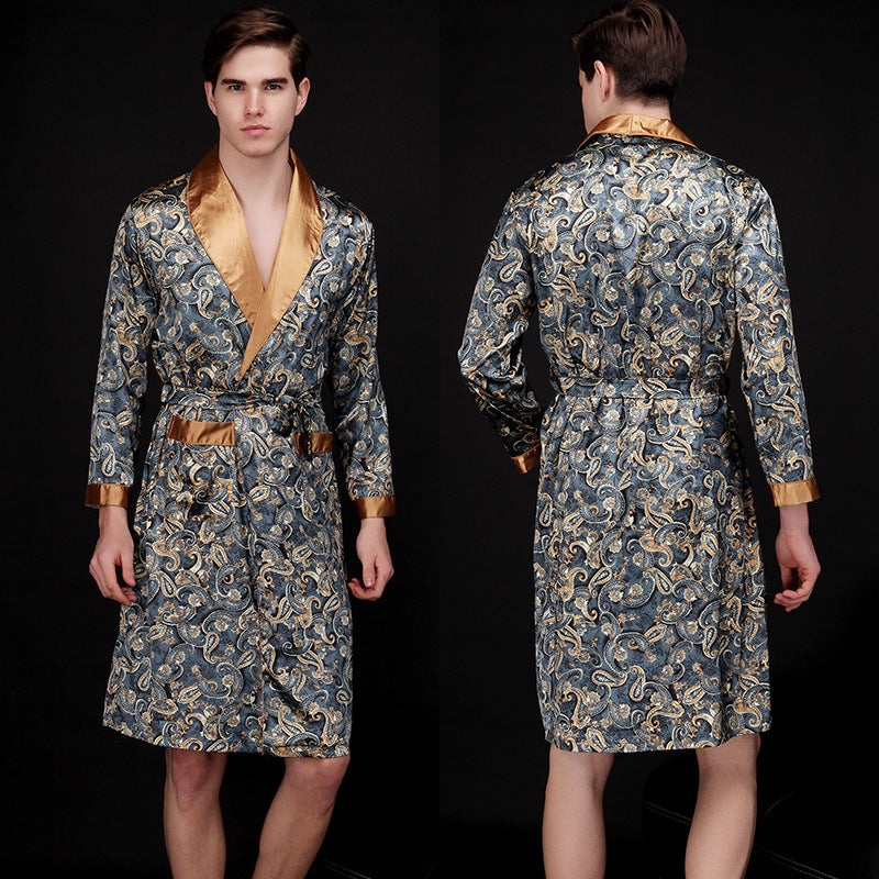Alaric | Mens Dressing Gown Satin Kimono Bathrobe Robe Loungewear