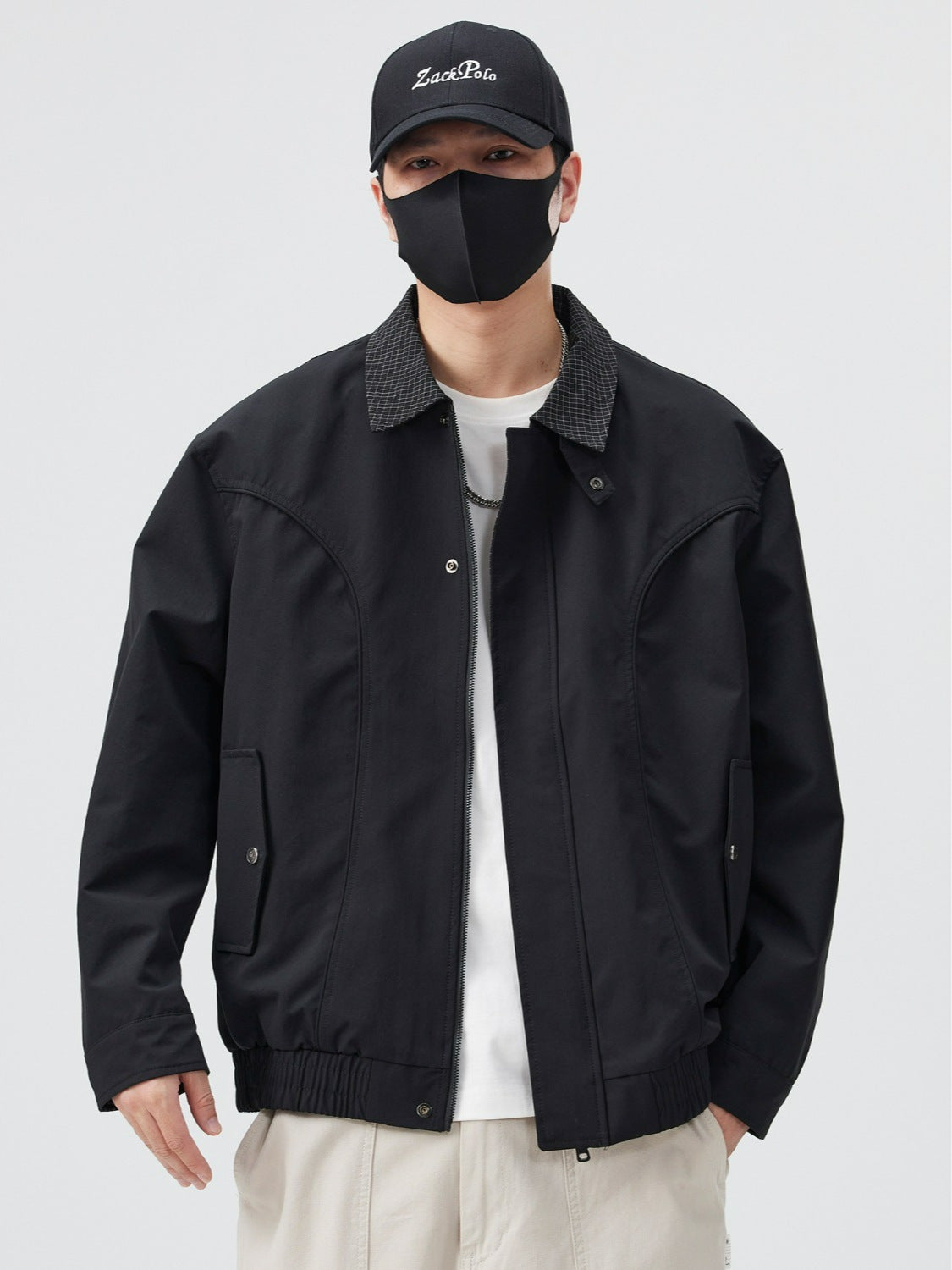 Xanthe | Mens Harrington Jacket Check Collared Bomber Workwear Jacket
