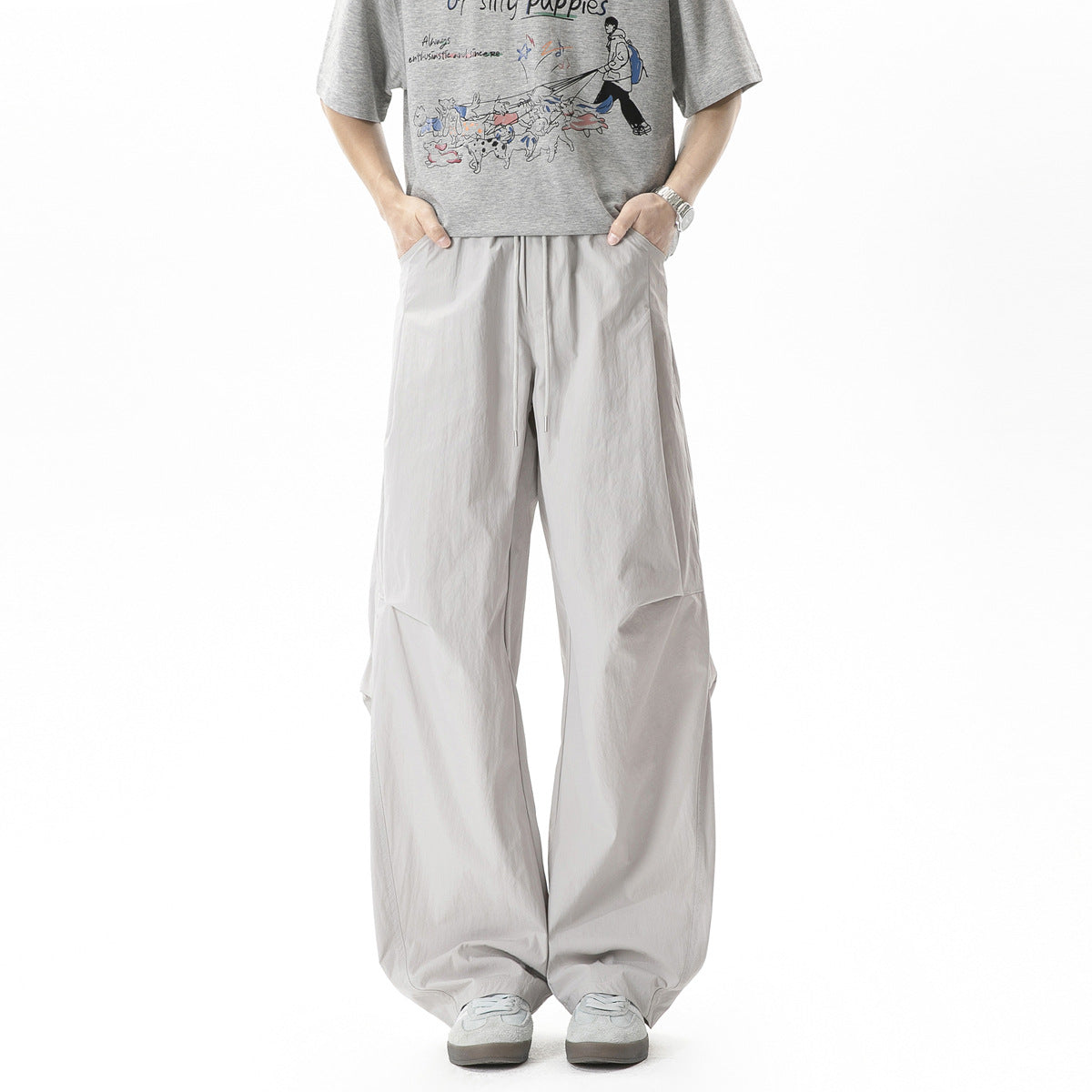 Gustav | Mens Trousers Lightweight Pleated Wide Leg Casual Pants