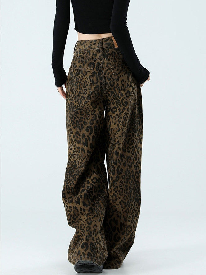 Greta | Womens High Waisted Jeans Leopard Print Straight Leg Slim Denim