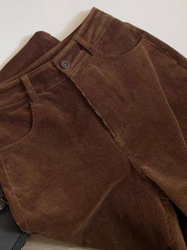 Dulcie | Womens Wide Leg Corduroy Brown Casual Work Trousers - 2