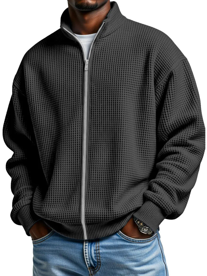 Ivor | Mens Waffle Jacket Stand Collar Zip Up Casual Jacket