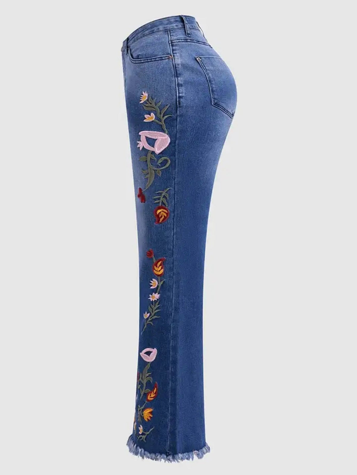Sylvie | Womens Jeans Flare High Waisted Embroidered Stretch Denim