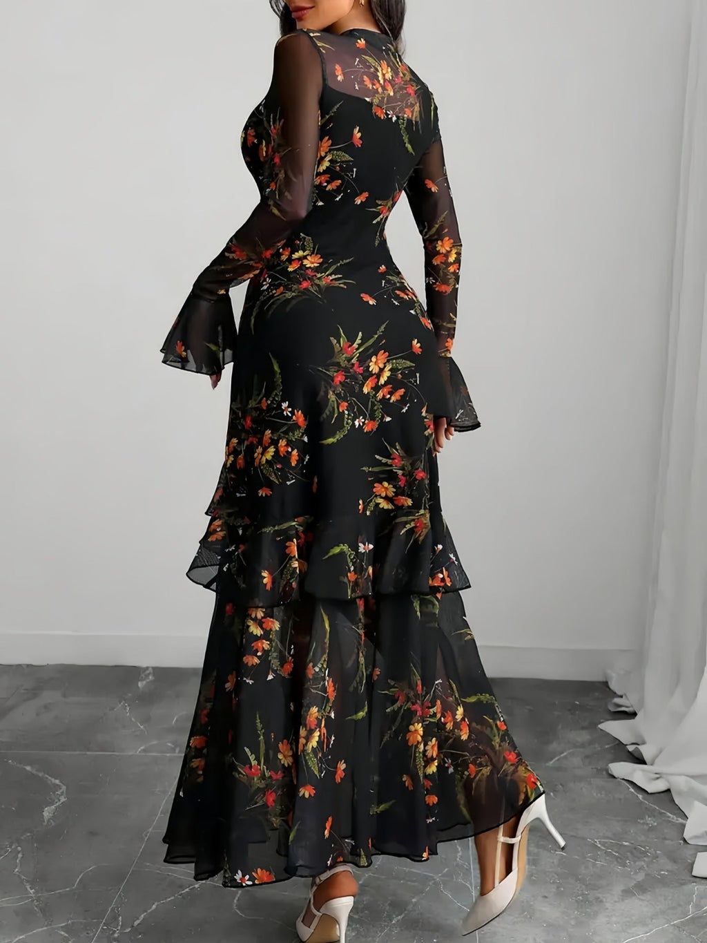 Amara | Womens Floral Dress Spaghetti Strap French Midi Dress