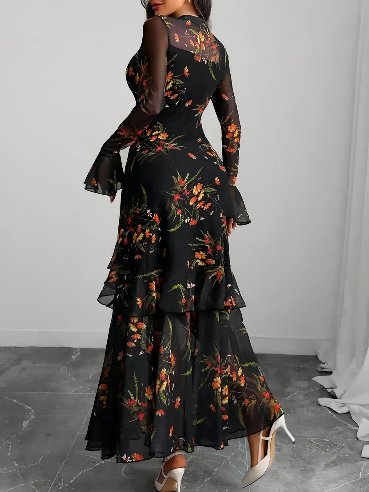 Amara | Womens Floral Dress Spaghetti Strap French Midi Dress