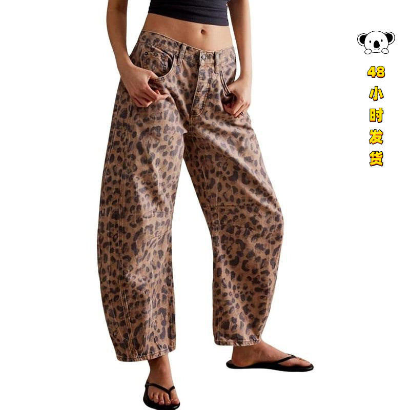 Halle | Womens Straight Leg Jeans Leopard Print High Waisted Denim
