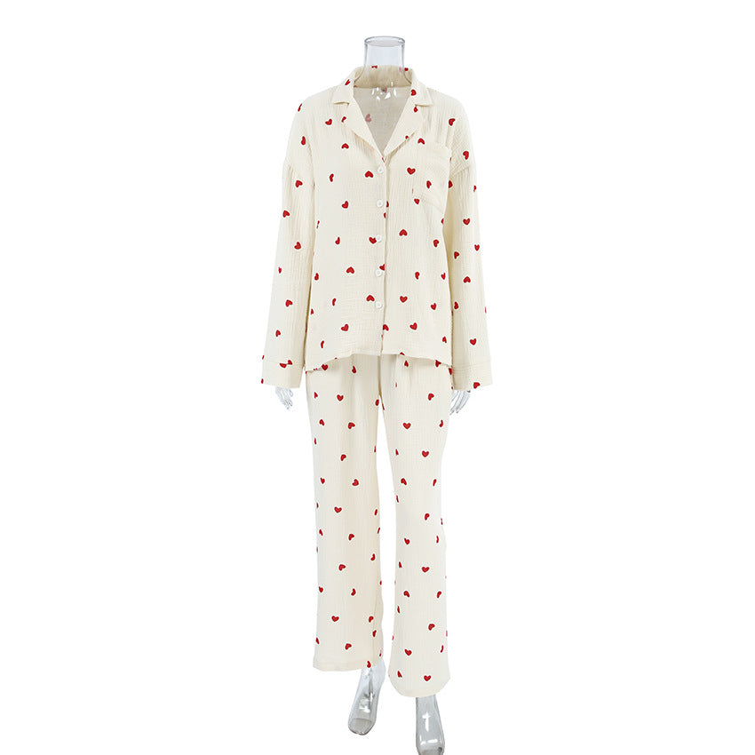 Delphine | Womens Cotton Pyjamas Heart Print Loungewear Set