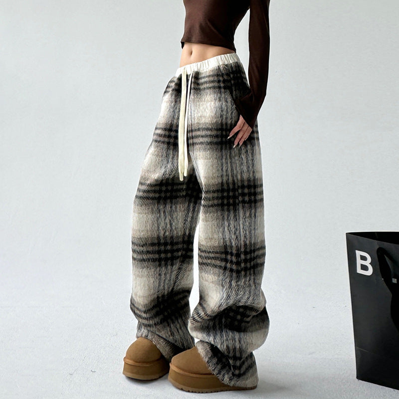 Yannick | Womens Wide Leg Fleece Lined Checked Winter Trousers - 6