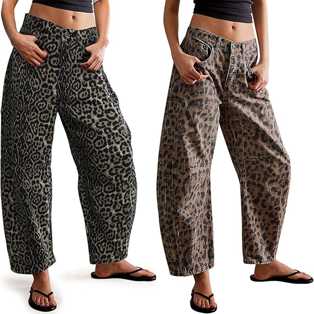 Halle | Womens Straight Leg Jeans Leopard Print High Waisted Denim