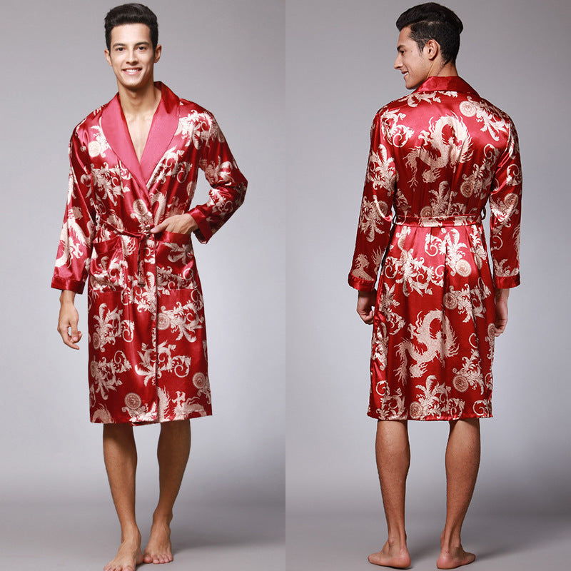 Alaric | Mens Dressing Gown Satin Kimono Bathrobe Robe Loungewear