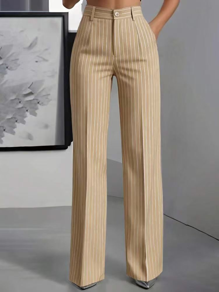 Briony | Womens Work Wide Leg High Waisted Striped Trousers - 5