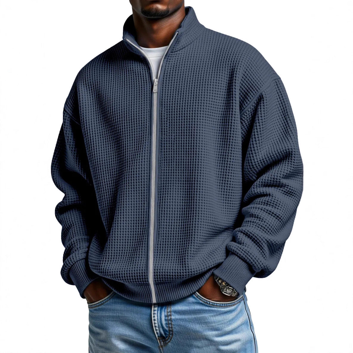 Ivor | Mens Waffle Jacket Stand Collar Zip Up Casual Jacket
