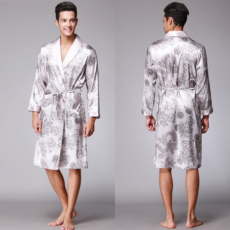 Alaric | Mens Dressing Gown Satin Kimono Bathrobe Robe Loungewear