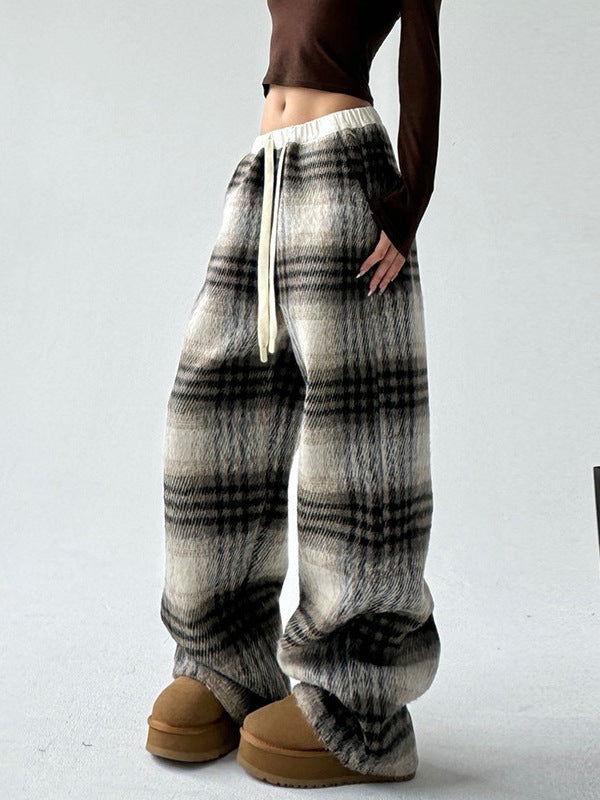 Yannick | Womens Wide Leg Fleece Lined Checked Winter Trousers - 1