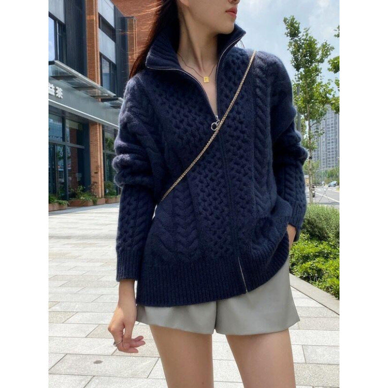 Rufus | Womens Cardigan Knitted Jumper Zip Turtleneck Sweater Jacket - 2
