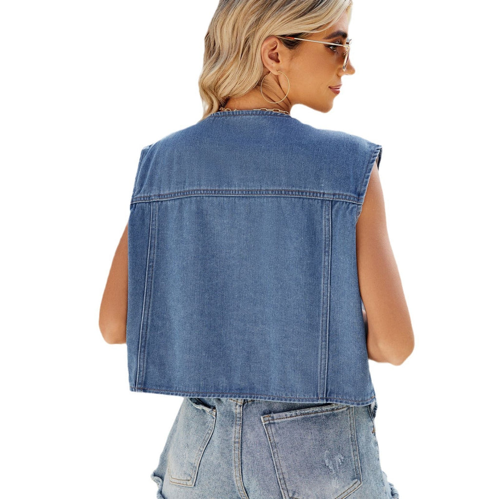 Beatrice | Womens Washed Denim Gilet Waistcoat