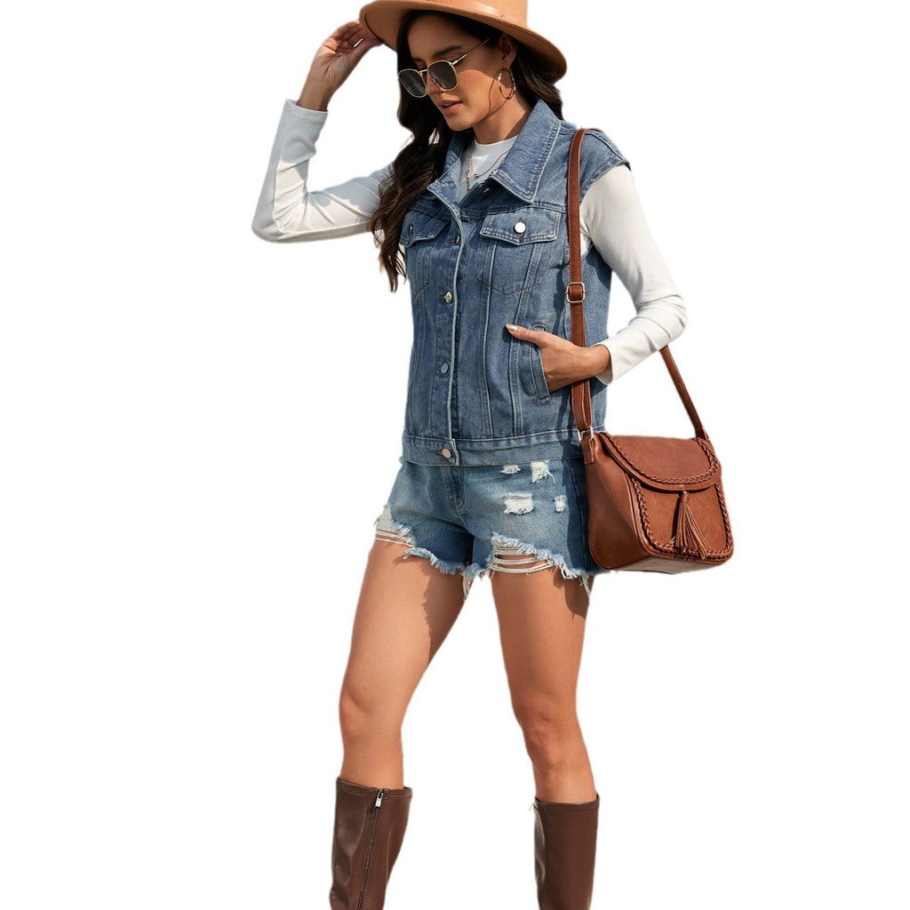 Cordelia | Womens Hooded Denim Gilet Waistcoat