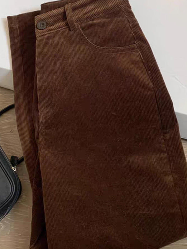 Dulcie | Womens Wide Leg Corduroy Brown Casual Work Trousers - 3