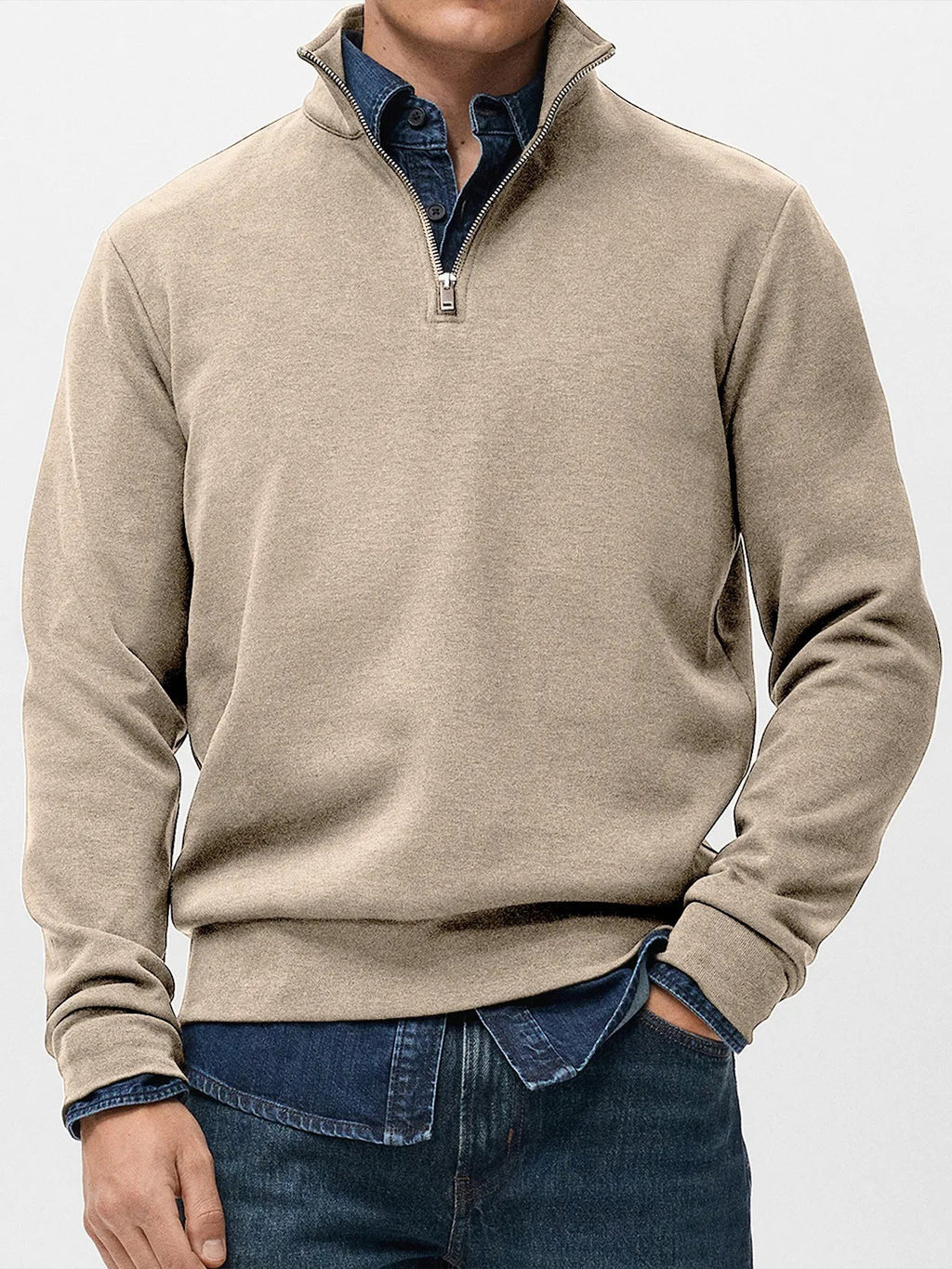 Abel | Half Zip Fleece Mens Sweatshirt, Khaki