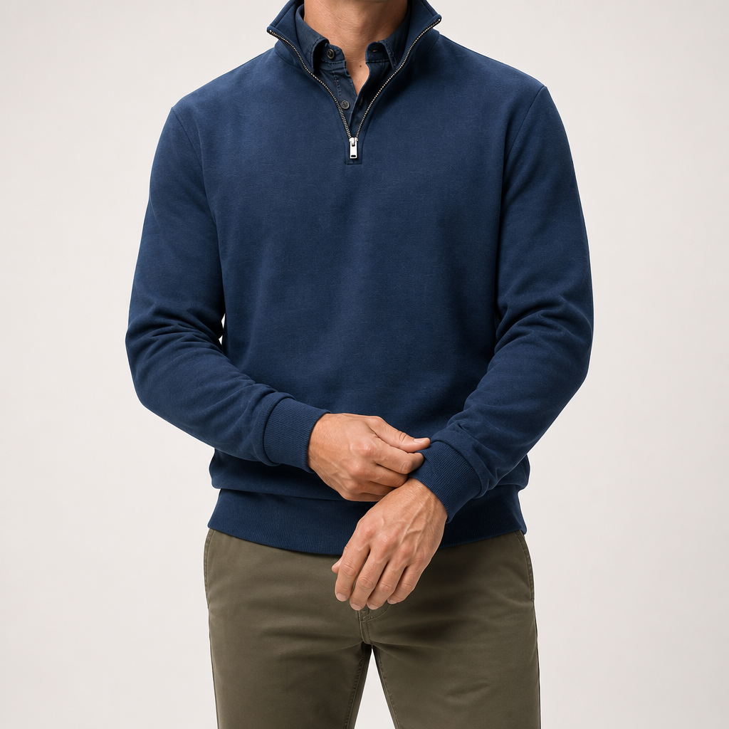 Abel | Half Zip Fleece Mens Sweatshirt, Navy Blue