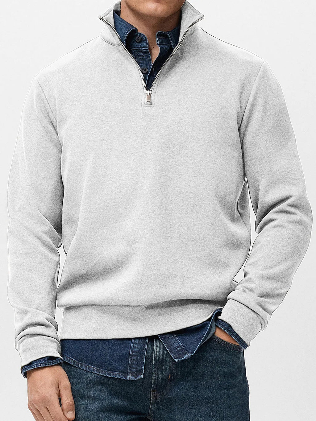 Abel | Half Zip Fleece Mens Sweatshirt, White