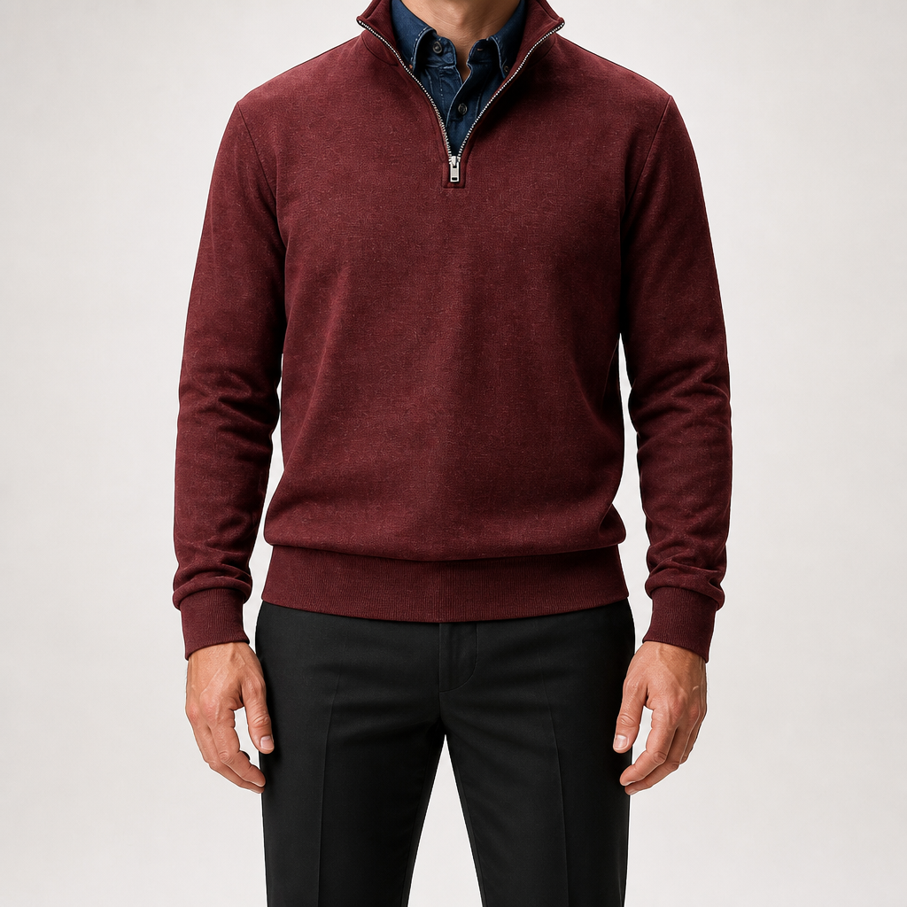 Abel | Half Zip Fleece Mens Sweatshirt, Wine Red