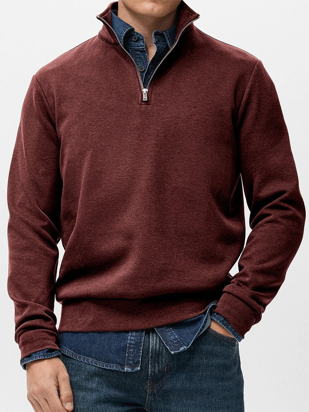 Abel | Half Zip Fleece Mens Sweatshirt, Wine Red
