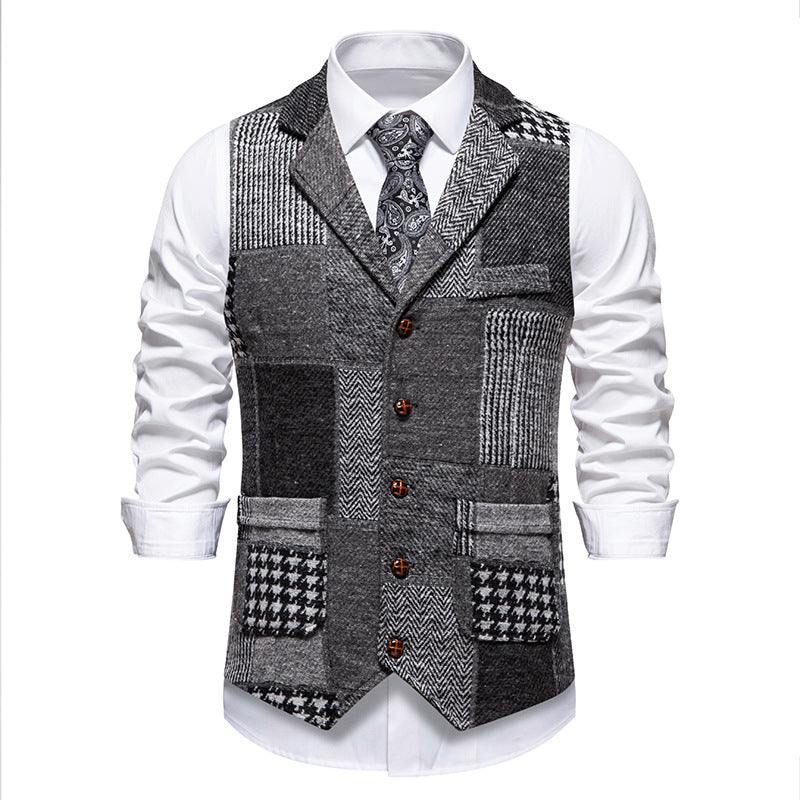 Abel | Mens Vintage Retro Single Breasted Party Vest - Grey Grid