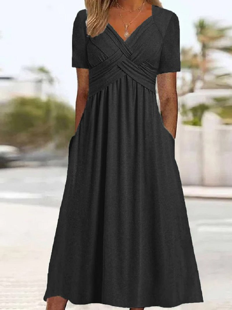 Adaline | Womens Short Sleeve Wrap Waist Long Maxi Wedding Guest Summer Dresses - 2