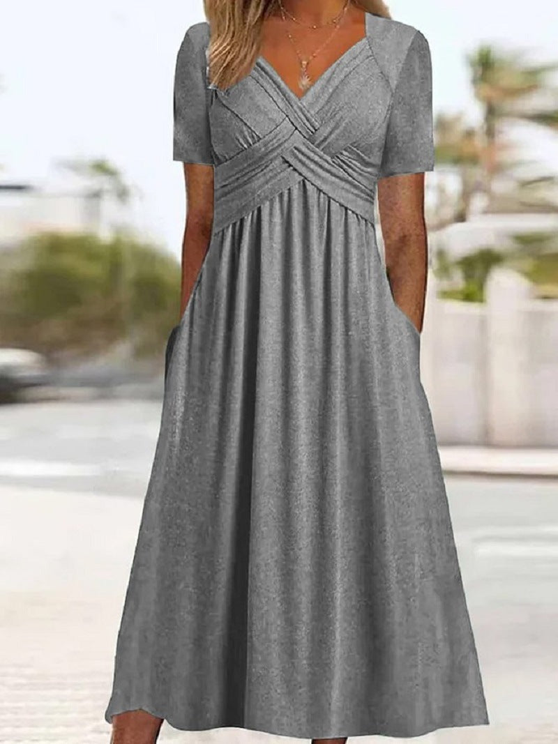 Adaline | Womens Short Sleeve Wrap Waist Long Maxi Wedding Guest Summer Dresses - 4