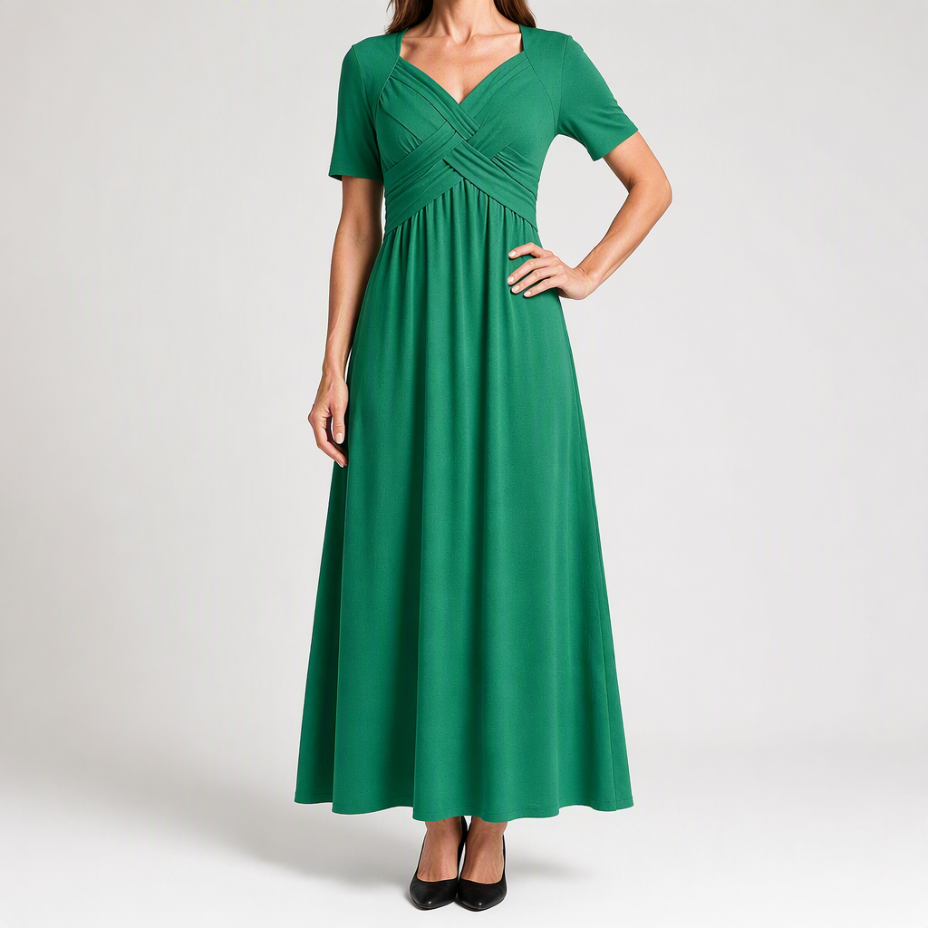 Adaline | Womens Short Sleeve Wrap Waist Long Maxi Wedding Guest Summer Dresses, Green
