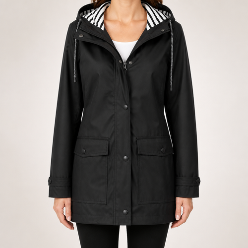 Adaline | Womens Waterproof Jacket Hooded Windproof Lightweight Rain Coat, Black