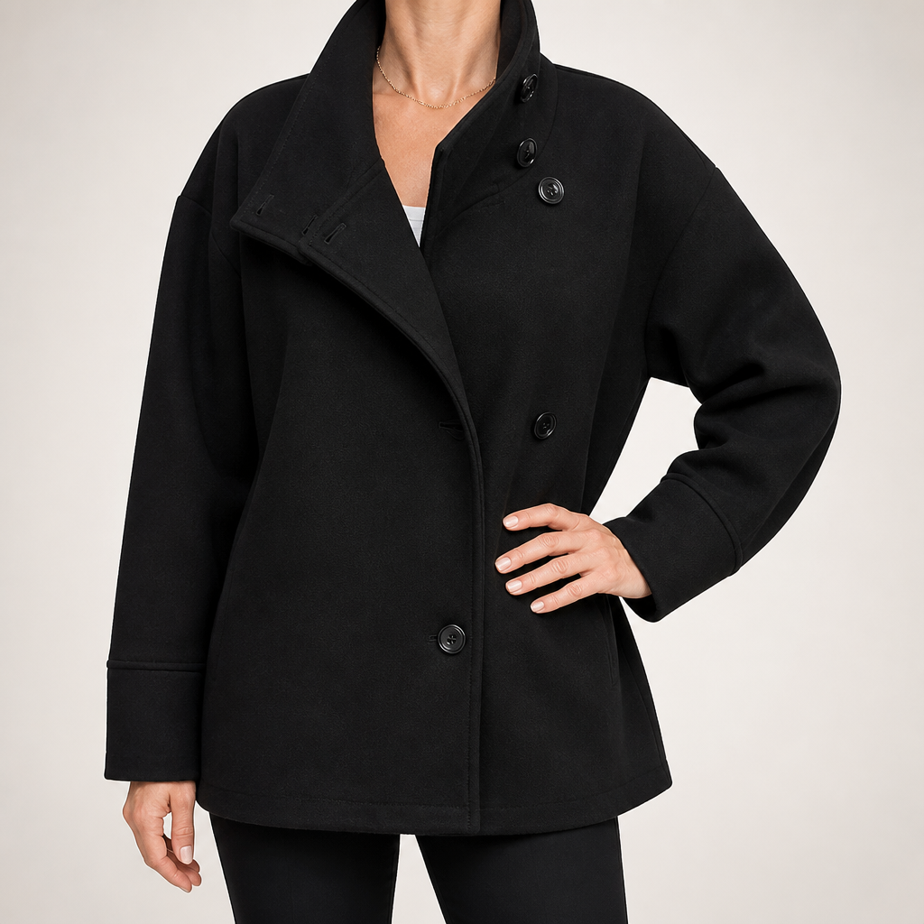 Adelaide | Womens Wool Blend Stand Collar Warm Winter Jacket, Black