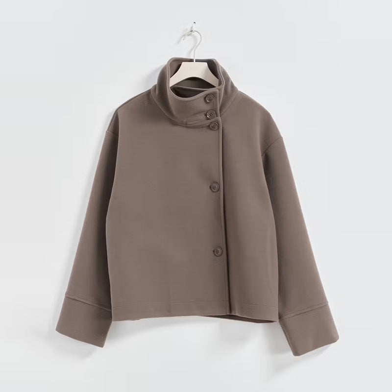 Adelaide | Womens Stand Collar Wool Blend Jacket - Brown Single Breasted