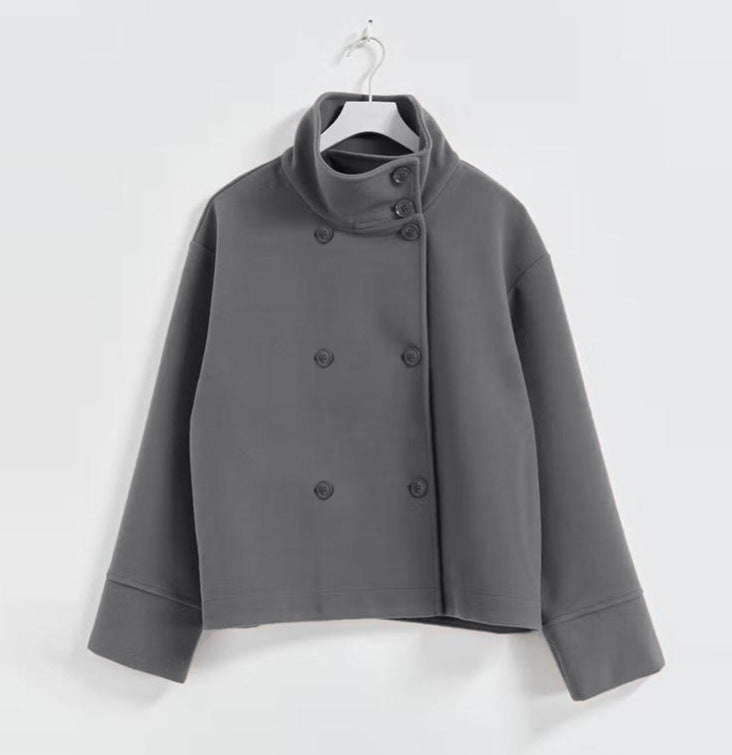 Adelaide | Womens Stand Collar Wool Blend Jacket - Grey Double Breasted