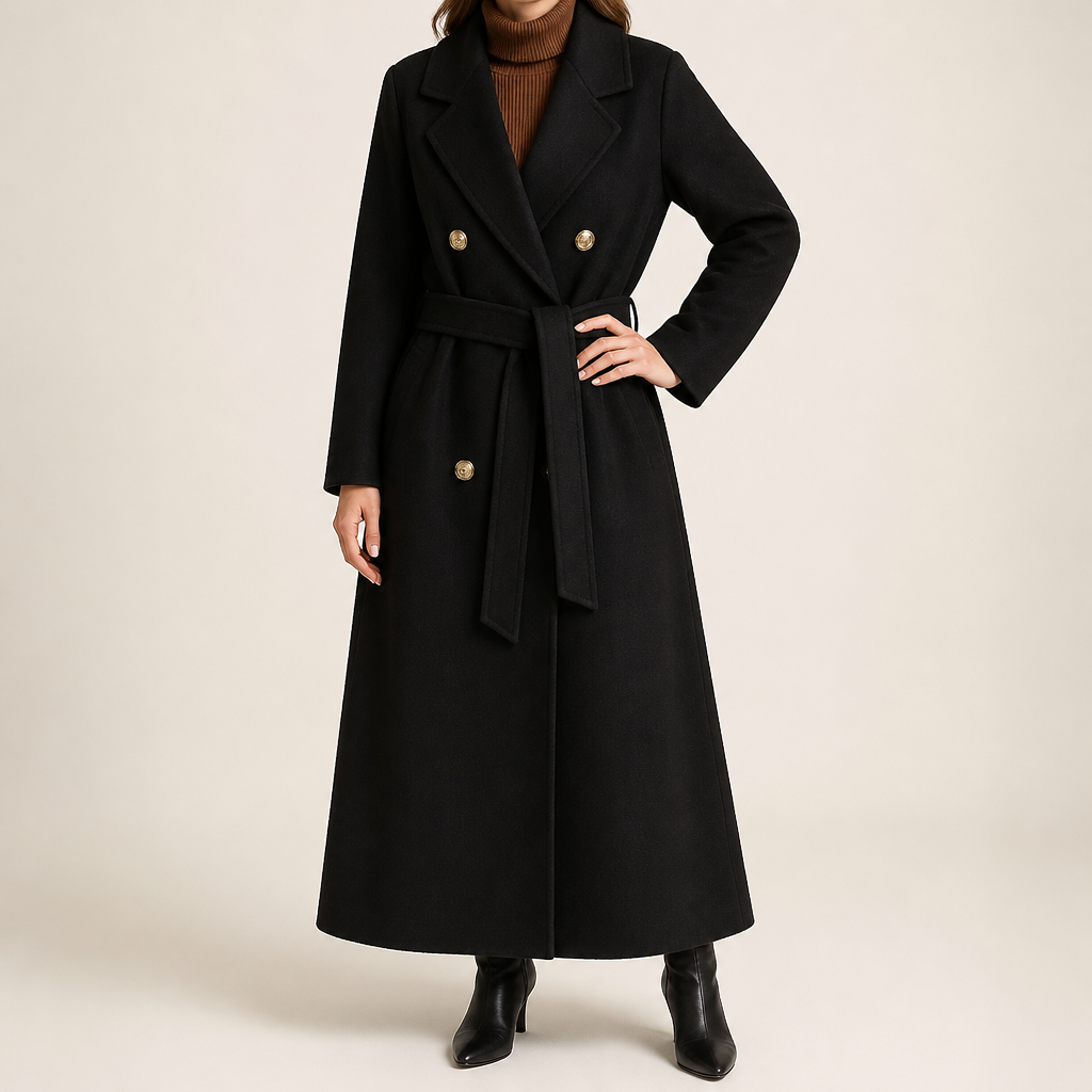 Adeline | Womens Winter Wool Longline Long Loose Warm Coat, Black