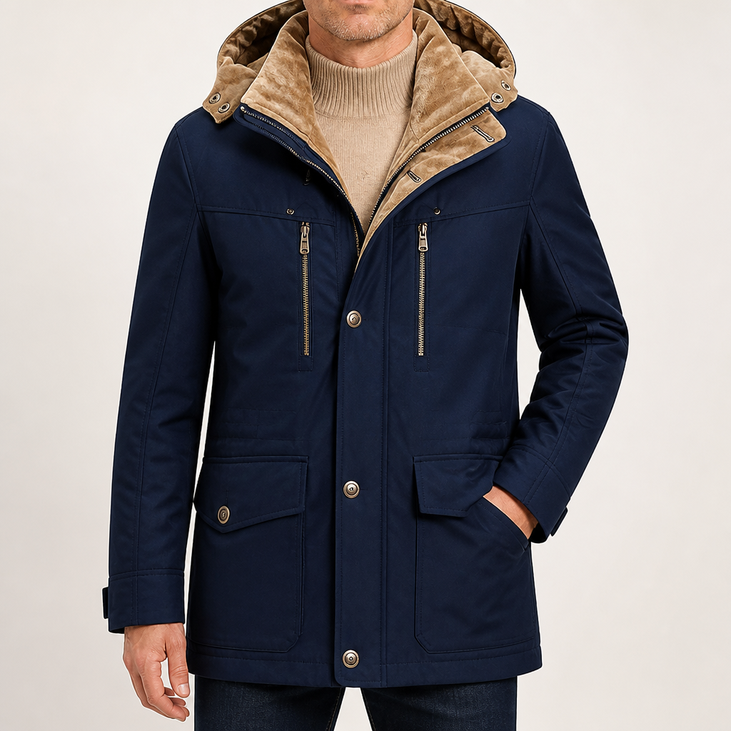 Alaric | Fleece Lined Hooded Mens Winter Padded Coat, Blue