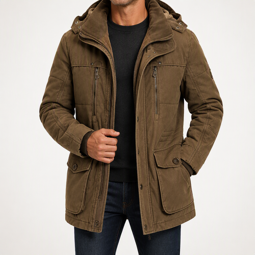 Alaric | Fleece Lined Hooded Mens Winter Padded Coat, Coffee