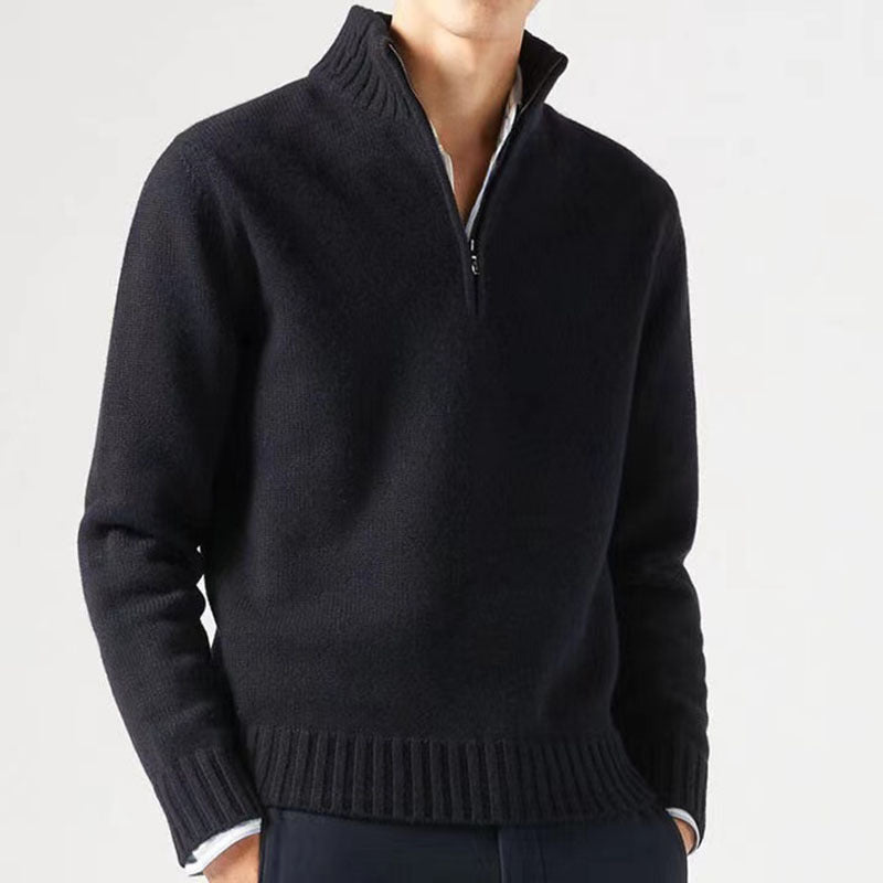 Alaric | Mens Zip Collar Wool Knitted Jumper - Black