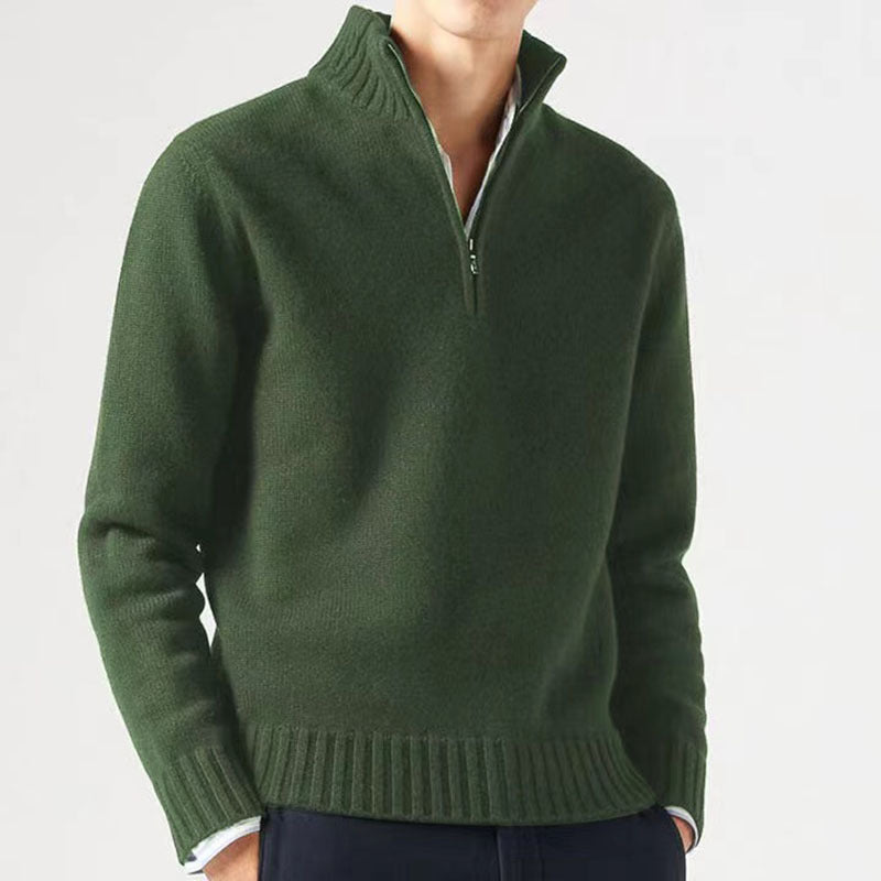 Alaric | Mens Zip Collar Wool Knitted Jumper - Green
