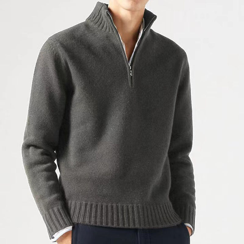 Alaric | Mens Zip Collar Wool Knitted Jumper - Grey
