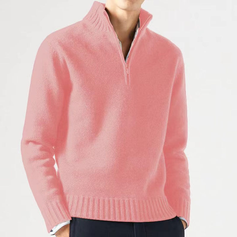 Alaric | Mens Zip Collar Wool Knitted Jumper - Pink